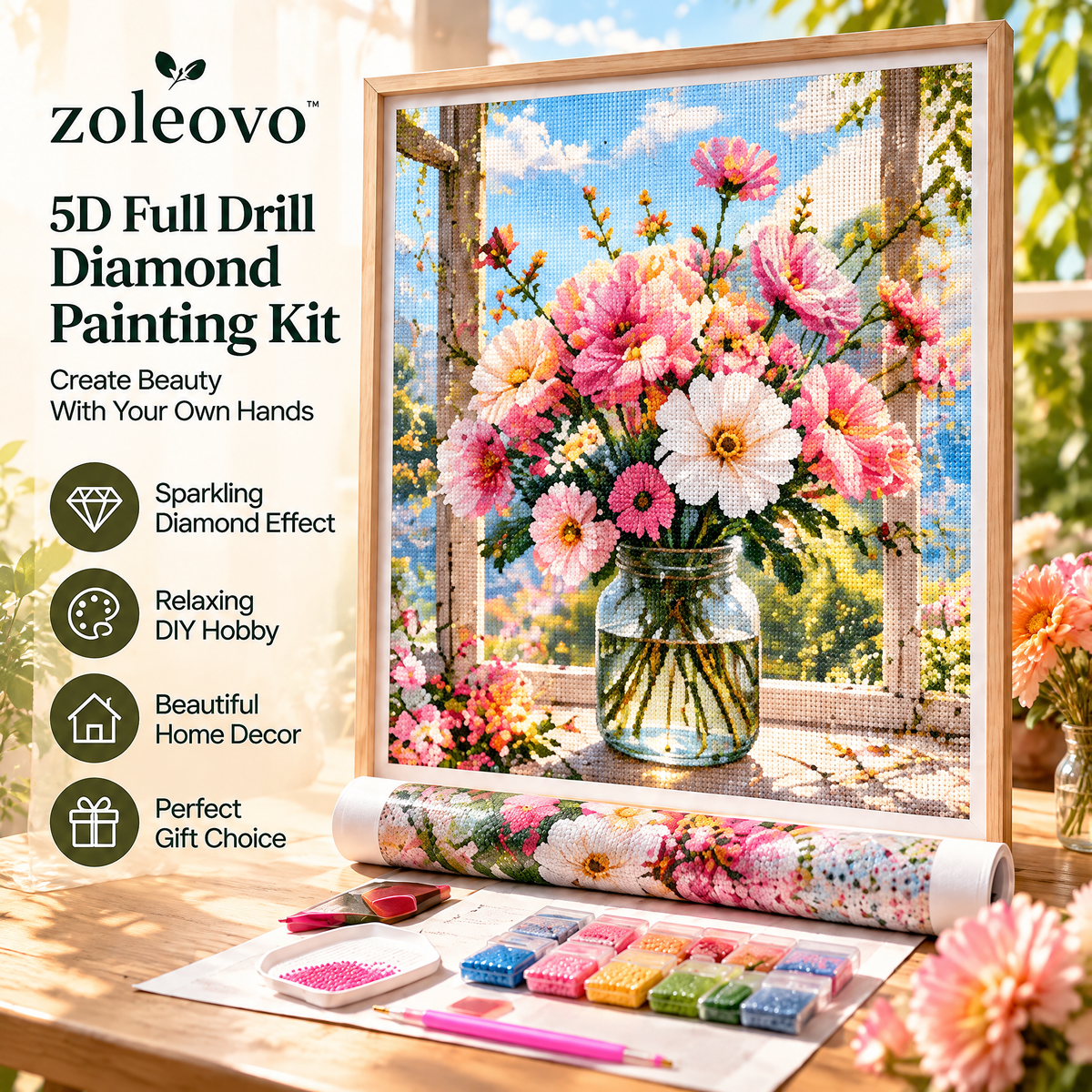 zolvovo™ 5D Full Drill Flower Diamond Painting Kit for Adults