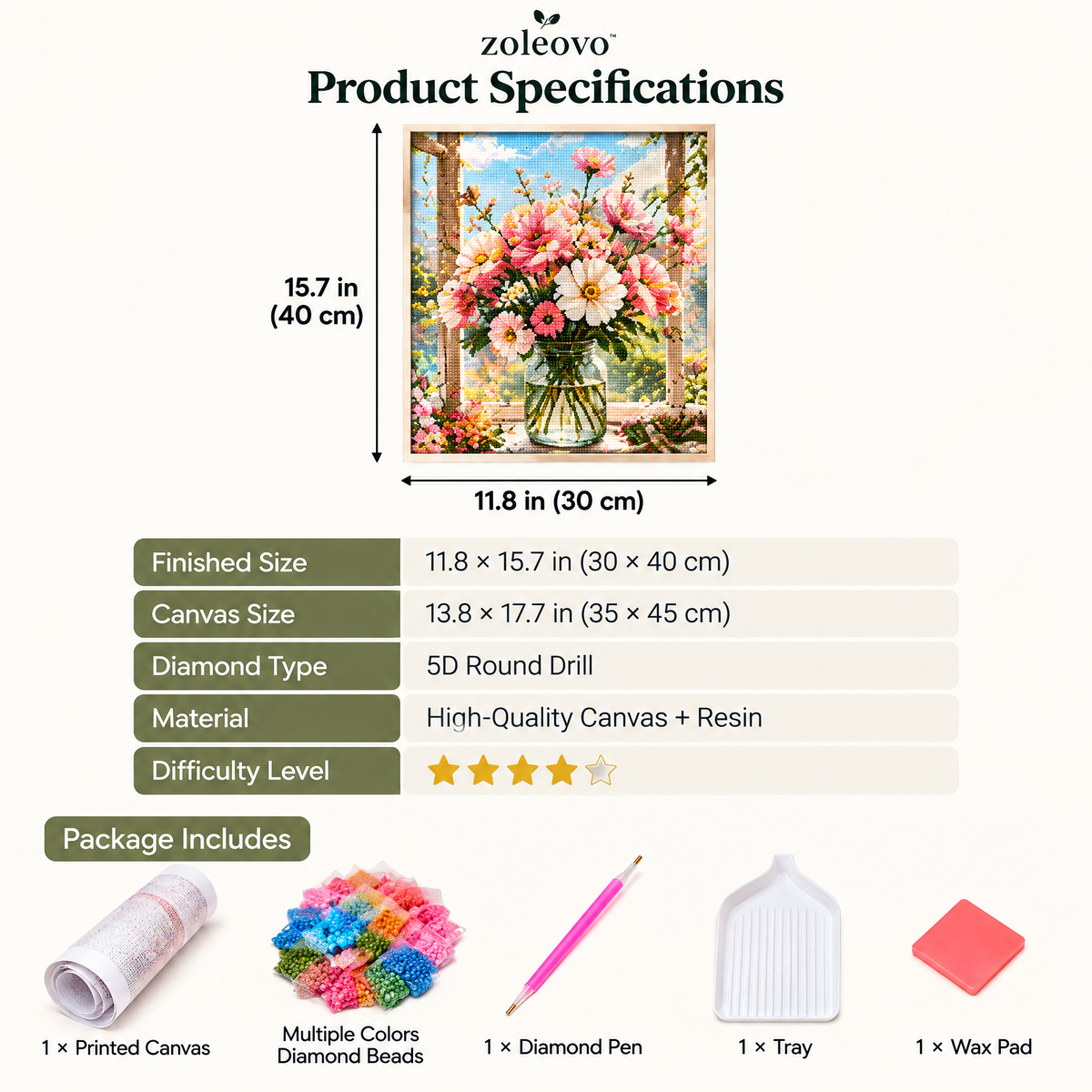 zolvovo™ 5D Full Drill Flower Diamond Painting Kit for Adults